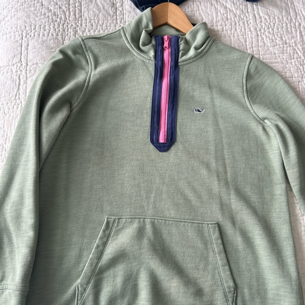 Vineyard Vines Mint Green Pullover with Navy Trim and Pink Whale Logo